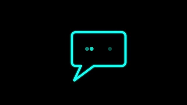 Message icon animation. Glowing looping icon text bubble neon effect, Speech bubble in glowing neon light. Led light talking bubble.