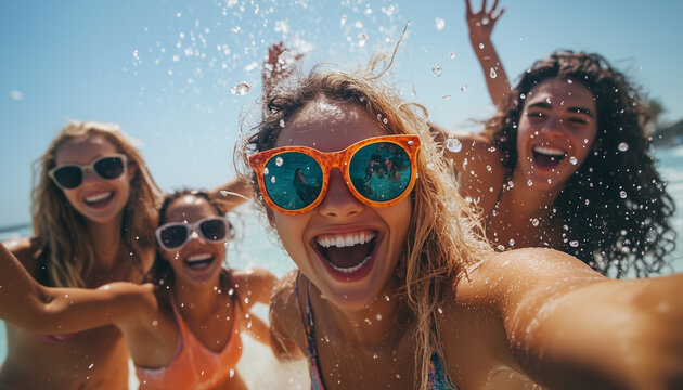 group of young adults having fun on summer vacation together