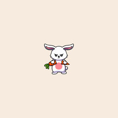 Cute Angry Rabbit Break Carrot icon flat vector design.