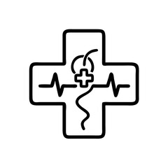 Obraz premium Medical cross icon with heartbeat and snake symbol
