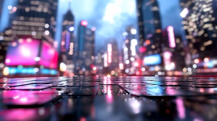 Obraz premium Rainy night city street reflection