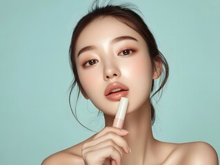 Asian Woman Applying Innovative Sunscreen Stick for Smooth, Protected Skin