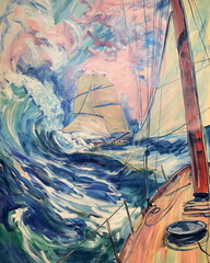 A fishing schooner in a storm the sails are tense _002