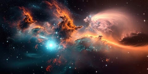 Fototapeta premium Explore the Cosmic Nebula: A Distant Universe of Stars and Gas Clouds in the Stargazing Night Sky
