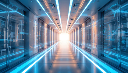 Obraz premium Light Corridor modern background. Futuristic Sci-Fi Tunnel. 3D Rendering 