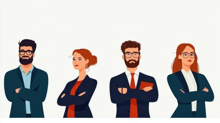 Four professionals in business attire, arms crossed.