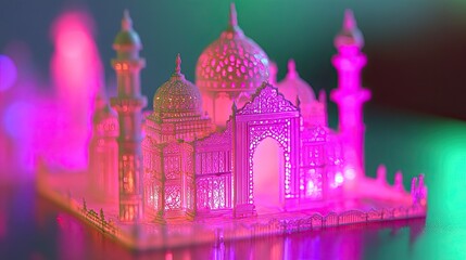 Fototapeta premium Taj Mahal Miniature with Pink Lighting Architectural Design Ornament