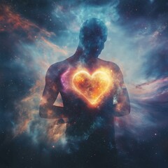 Illustration of Man with Golden Light Heart Shape Glowing in his Chest