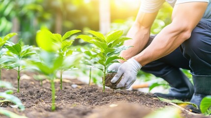 Fototapeta premium Eco-Friendly Gardening: Hands in Soil for Organic Planting and Sustainable Growth