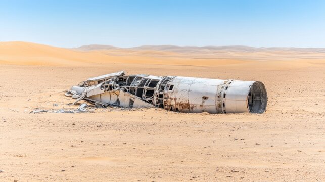 Abandoned Airplane Wreckage in Desert Landscape: Exploring Aviation History and Adventure amidst Arid Wilderness - Powered by Adobe