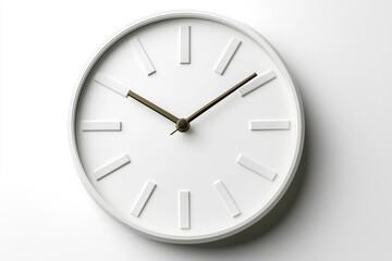 Modern white clock showing time on clean background