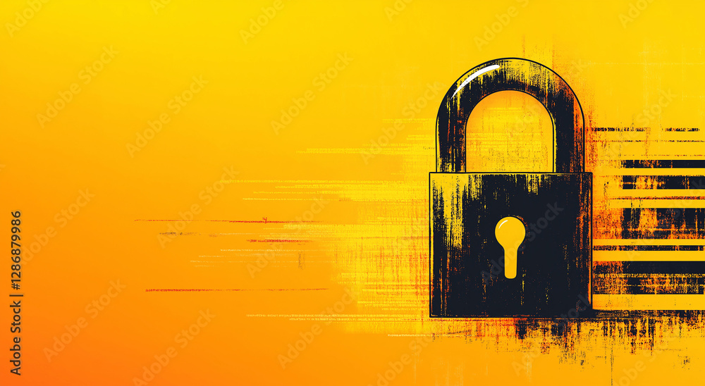 Aufkleber closed padlock symbolizing security on distressed orange background