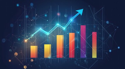 Naklejka premium Bar flowchart analytics and interconnected flow diagram, symbolizing business growth