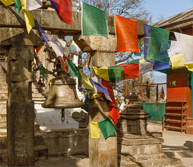 Colourful bunting called Tibetan Prayer Flags commonly found in Buddest temples, stupas and...