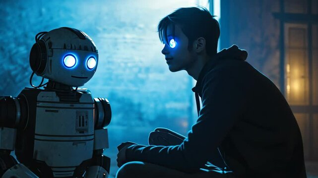 Human and robot people future connect digital age futuristic blue future connection technology