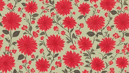 Intricate red vintage botanical wallpaper with vibrant flowers and foliage