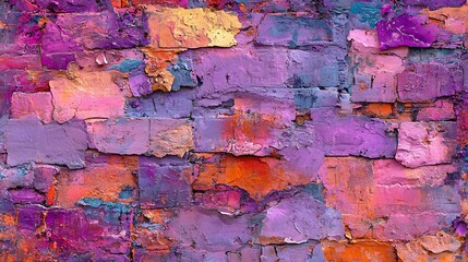 Fototapeta premium Vibrant Purple and Orange Brick Wall Texture: A Detailed Digital Painting AI Generated