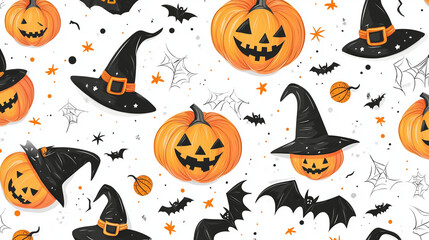 Fototapeta premium halloween pumpkin witch hats seamless pattern background