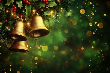 Golden Bells Adorn Festive Holly And Pine Branches