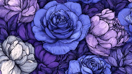 Obraz premium Floral Pattern of Roses and Peonies in Shades of Purple