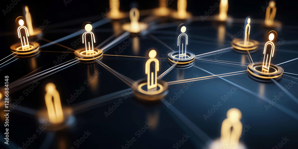 Poster network connecting glowing human figures symbolizing teamwork and collaboration