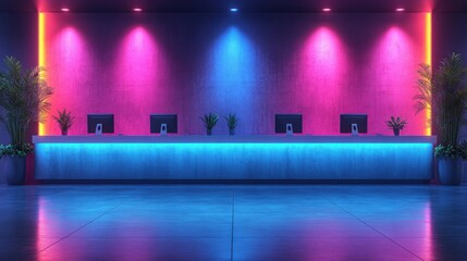 Modern Reception Area with Neon Lighting and Minimalist Design