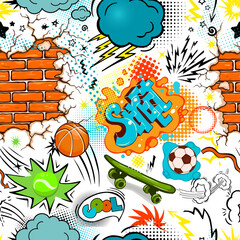 Seamless background street graffiti. hand drawing. Not AI, Vector illustration.