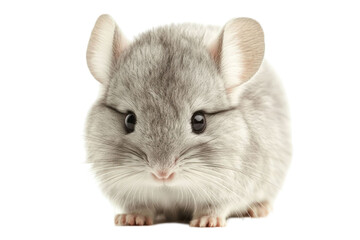 Obraz premium Studio shot of a fluffy gray rodent with large eyes and ears against a transparent background. The animal is centered with soft lighting and a focus on its fur texture