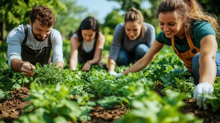 Group of People Collaborating Together in a Community Vegetable Garden