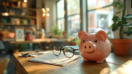 Smart piggy bank with glasses high resolution hd image
