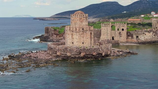 Aerial view of Methoni Castle in early spring, Peloponnese, Greece.