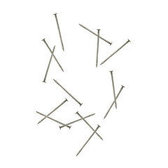 Nails, fasteners. Watercolor illustration. Steel products for carpentry. Construction tools for assembly and repair. Industrial parts. For background, packaging, banner, label