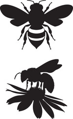 Set of Honeybee Insect Silhouettes Pollination