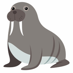 Сartoon cute mammal walrus.Colorful animal illustration on white background .Suitable for children's books, sticker, mascot, logo. Pro Vector