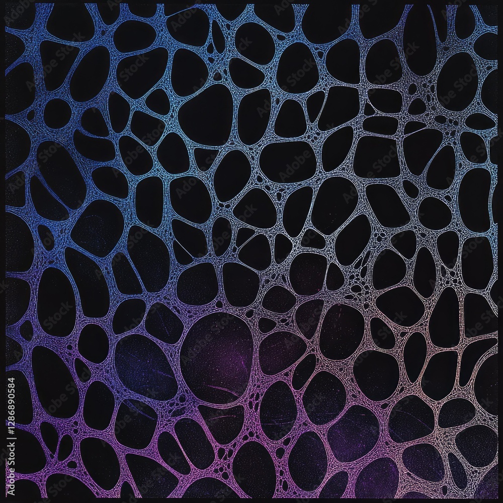 Fototapete Abstract network pattern with interconnected nodes and edges, exhibiting a cosmic, nebula-like gradient.