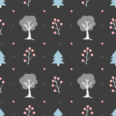 Seamless pattern with winter trees on a dark background