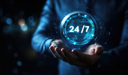 24/7 Support Global Availability Concept in Futuristic Design