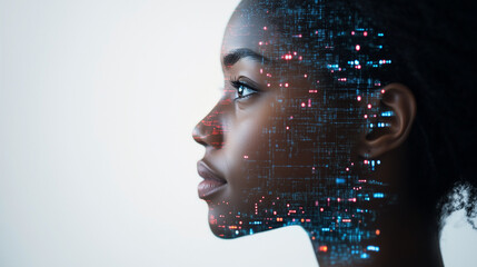 A female with a tech pattern overlay