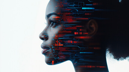 A female with a tech pattern overlay