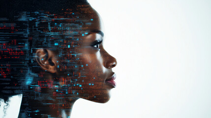 A female with a tech pattern overlay