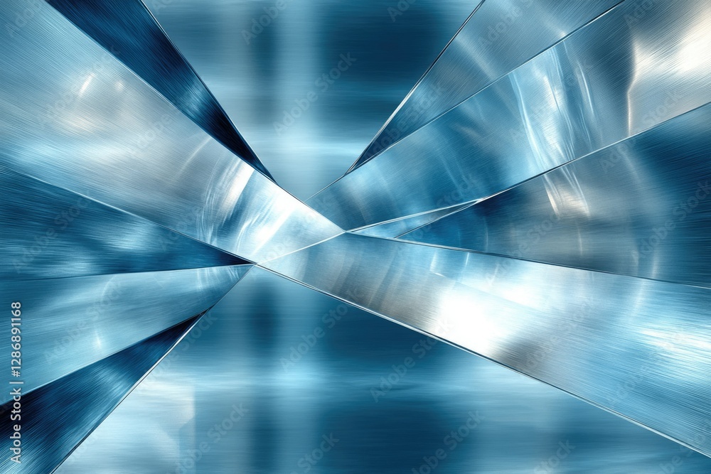 Poster Abstract blue metallic background with intersecting geometric shapes creating a futuristic and dynamic design.