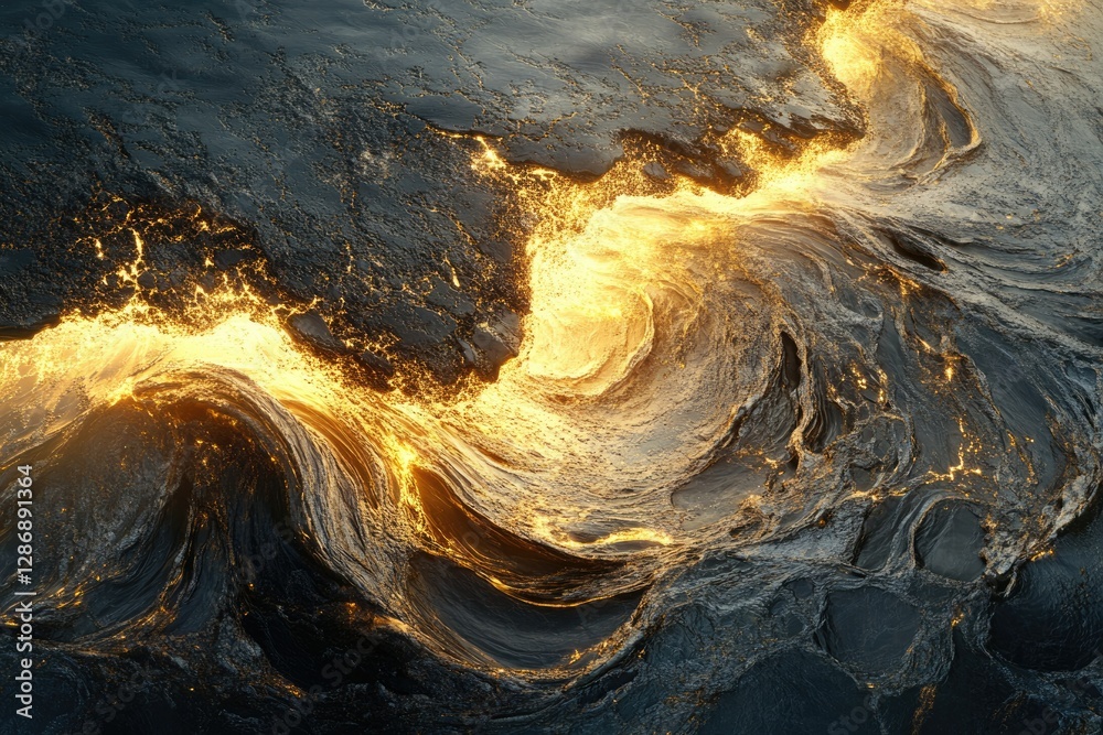 Poster golden lava flows through dark, swirling rock, creating a mesmerizing abstract landscape.
