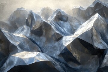 Obraz premium Abstract polygonal mountain range, bathed in soft light, evokes a sense of serene grandeur and vastness.