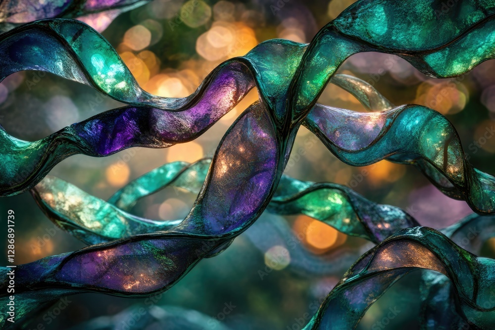 Aufkleber abstract image of flowing, iridescent ribbons with a bokeh background, evoking a sense of fluidity a