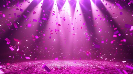 Vibrant stage with pink spotlights and confetti  perfect setting for a star studded award ceremony