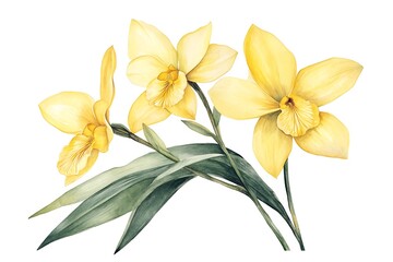 Fototapeta premium Watercolor Painting of Three Yellow Orchids