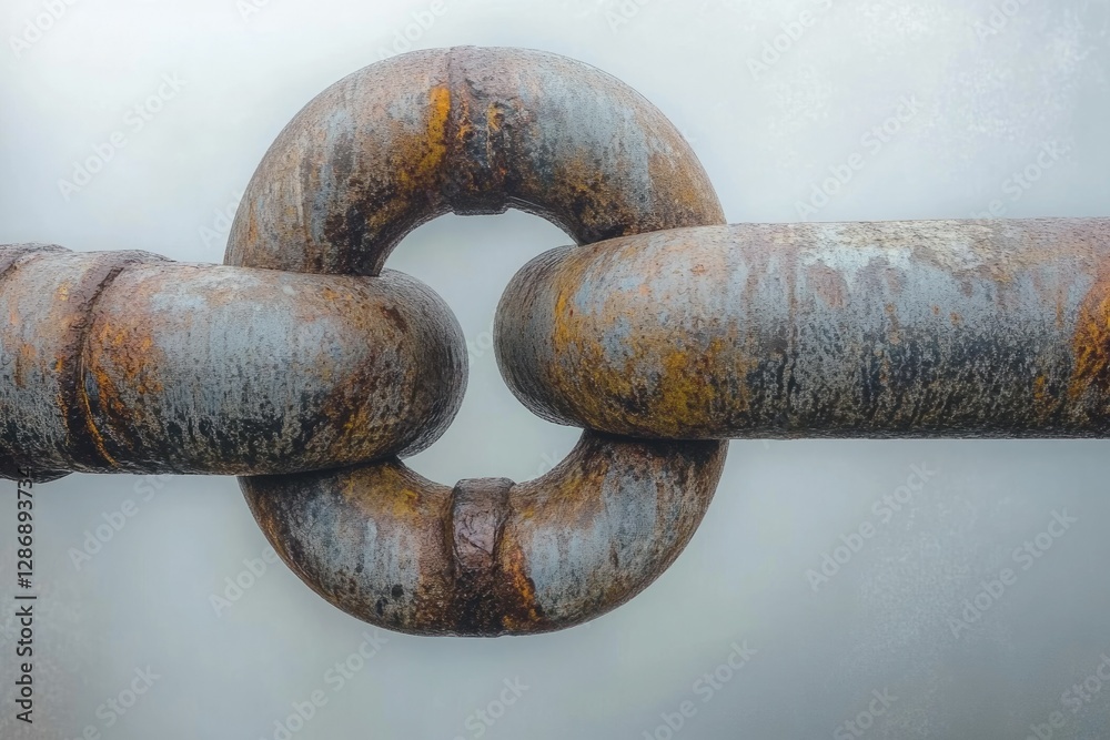 Poster rusty metal chain links interlocked, showing strength and connection.