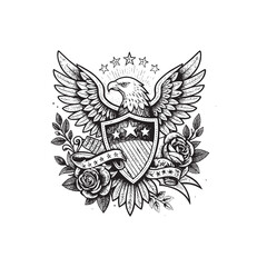 Aged-vintage-tattoo-emblem-silhouette style - vector art illustration 