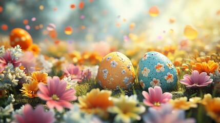 Vibrant Easter Eggs and Spring Flowers: A Generative AI Masterpiece. Perfect for cards, banners, websites, and spring-themed designs. Celebrate the   