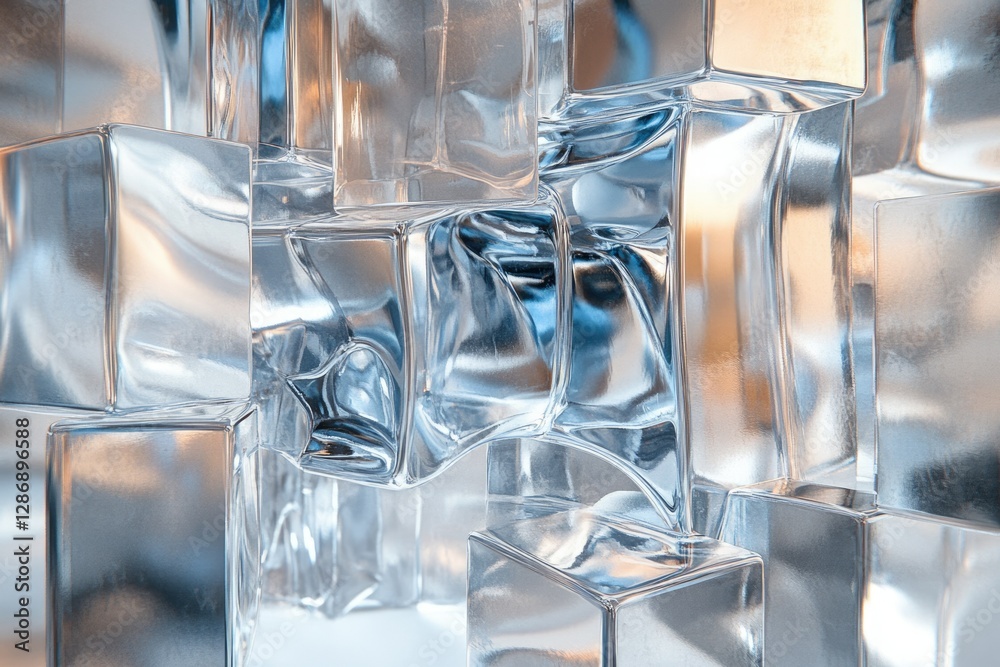Aufkleber a close-up shot of translucent ice cubes, showcasing their intricate textures and reflections.